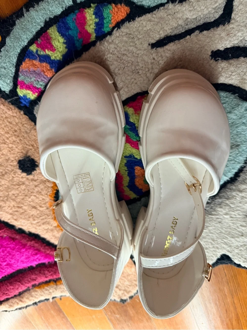 Girls white high chunky heel